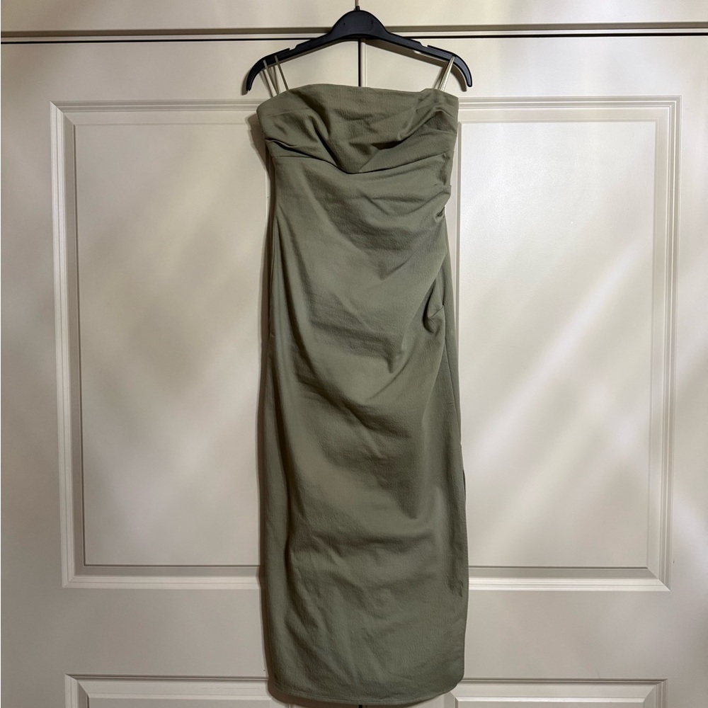 Zara Olive Green Strapless Midi Dress